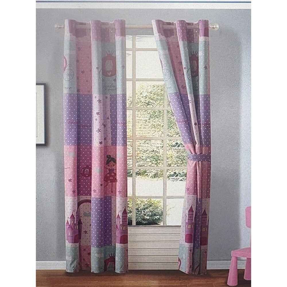 Elegant Home Multi-Color Princess Fairytale Castle 40" x 84" Window Panels-2